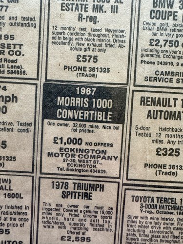 1967 Morris Minor 1000 Convertible In vendita (immagine 195 di 209)