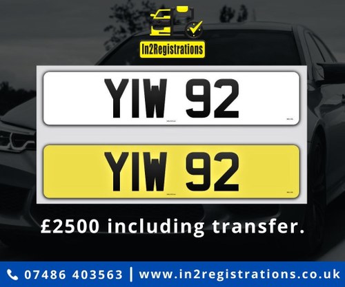 YIW 92 Dateless 3x2 Number Plate. For Sale