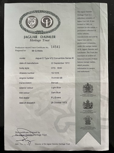 1972 Jaguar E-Type Series III OTS till salu (bild 128 av 184)