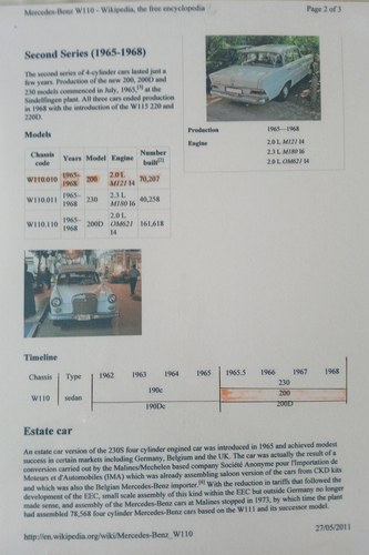 1967 Mercedes-Benz W110 Series 2 200 ‘Fintail’ till salu (bild 134 av 138)