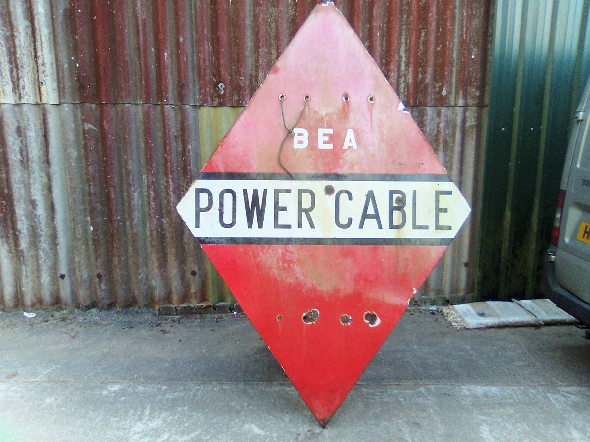 Power Cable Sign Post Diamond shaped oval overhead power cable sign For Sale | Car & Classic
