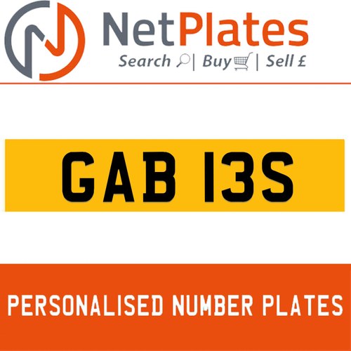 GAB 13S(GABLES) Private Number Plate from NetPlates Ltd In vendita