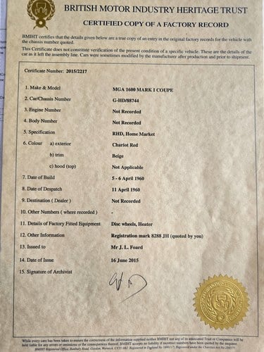 1960 MGA Mk1 Coupe 1600 For Sale (picture 242 of 247)