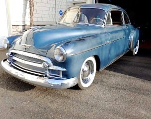 1950 Chevrolet Deluxe Coupe 6 cyls 3 spd manual Blue $22.5k For Sale