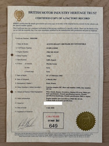 1964 Austin Healey 3000 MkIII BJ8 LHD For Sale (picture 184 of 190)