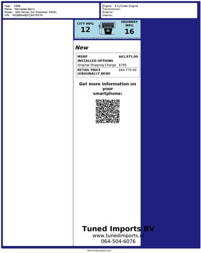 1988 Mercedes-Benz R107 560SL Convertible 5,6L V8 For Sale (picture 120 of 121)