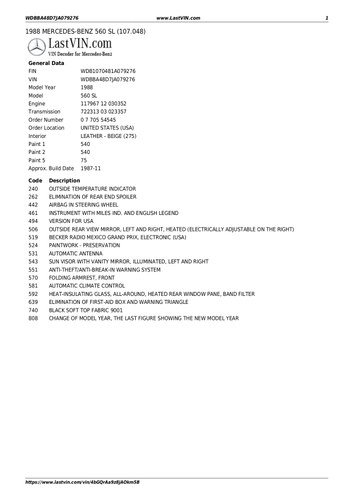 1988 Mercedes-Benz R107 560SL Convertible 5,6L V8 For Sale (picture 121 of 121)