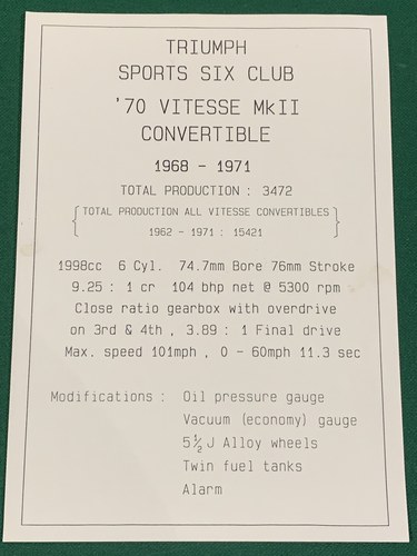 1970 Triumph Vitesse Mk2 Convertible à vendre (picture 92 of 104)