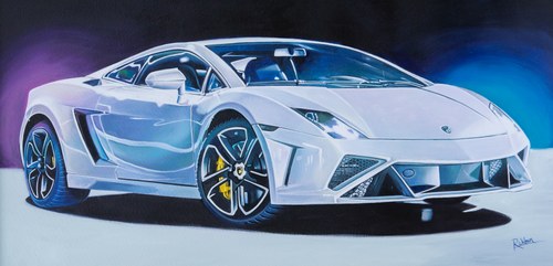 Roz Wilson - Lamborghini Gallardo Original Acrylic Painting In vendita (immagine 1 di 3)