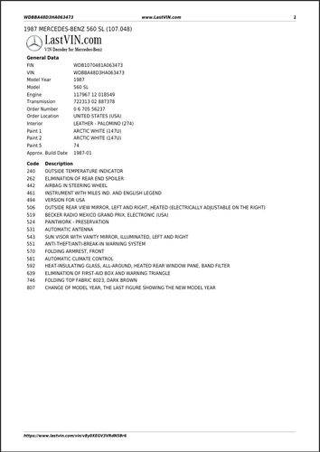 1987 Mercedes-Benz R107 560SL Te koop (foto 142 van 142)