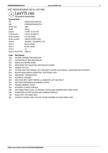 1987 Mercedes-Benz R107 560SL Convertible 5,6L V8 For Sale (picture 98 of 98)