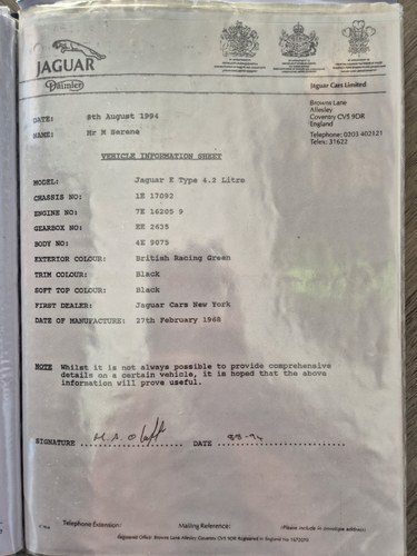 1968 Jaguar E-Type Series 1.5 4.2L OTS RHD En venta (imagen 155 de 187)