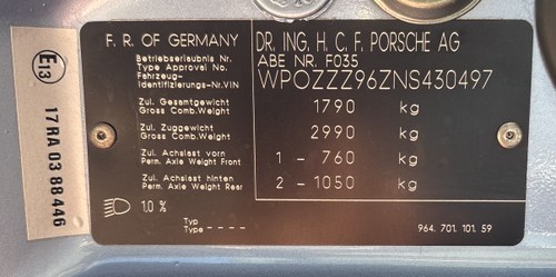 1992 Porsche 911 Carrera 4 Targa 964 Manual For Sale (picture 110 of 112)