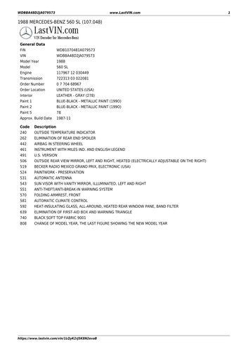 1988 Mercedes-Benz R107 560SL For Sale (picture 97 of 97)