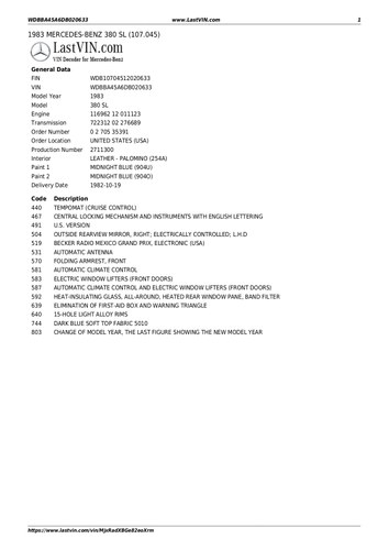 1983 Mercedes-Benz R107 380SL Convertible 3,8L V8 For Sale (picture 105 of 109)