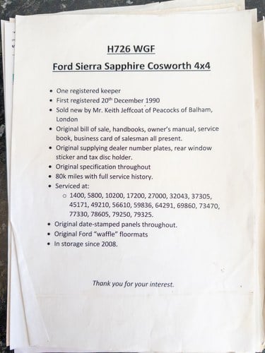 1990 Ford Sierra Sapphire RS Cosworth 4x4 For Sale (picture 194 of 209)