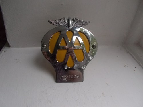 1960 VINTAGE AA CHROME ON BRASS  AND ENAMEL CAR BADGE WITH FIXING For Sale