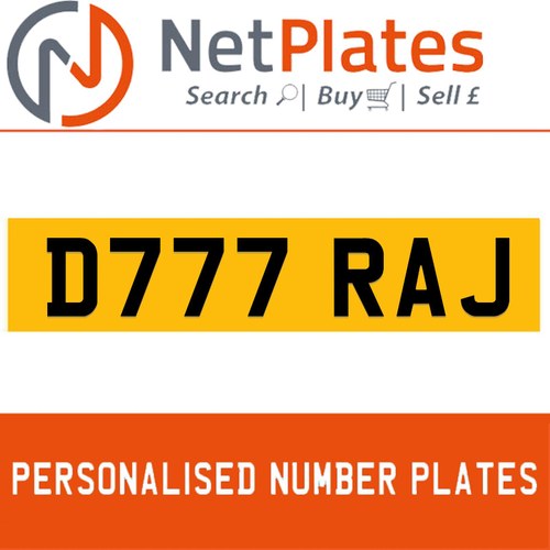 D777 RAJ Private Number Plate On DVLA Retention Ready To Go In vendita