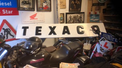 Large early Texaco petrol sign plastic letters on metal back