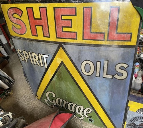 Early 1900's Shell spirit oils garage sign approx 4ft square VENDUTO