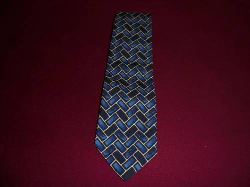 1980 Navy / Beige Block Design  Tie. For Sale