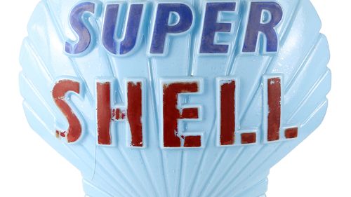 Picture of SUPER SHELL - VINTAGE BLUE GLASS PETROL PUMP GLOBE SIGN - For Sale