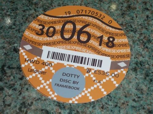 Road Tax Disc 2018. SOLD