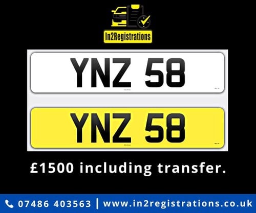 YNZ 58 Dateless 3x2 Number Plate. For Sale